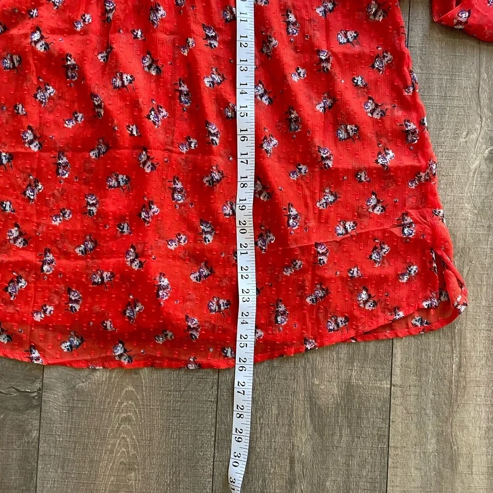 Free People Floral Blouse Womens S Red Cottagecore Pintuck Swiss Dot Sheer Top